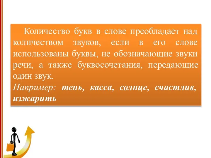 Количество букв в слове преобладает над количеством звуков, если в его