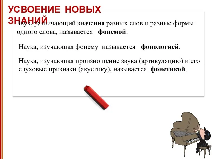 УСВОЕНИЕ НОВЫХ ЗНАНИЙ Звук, различающий значения разных слов и разные формы