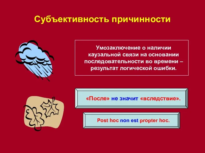 Субъективность причинности Post hoc non est propter hoc. «После» не значит