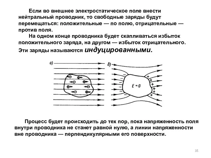 Если во внешнее электростатическое поле внести нейтральный проводник, то свободные заряды