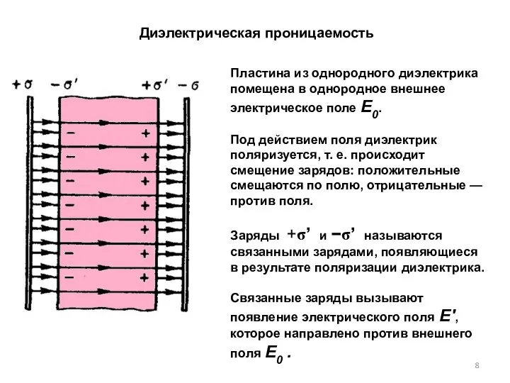 Пластина из однородного диэлек­трика помещена в однородное внешнее электрическое поле Е0.