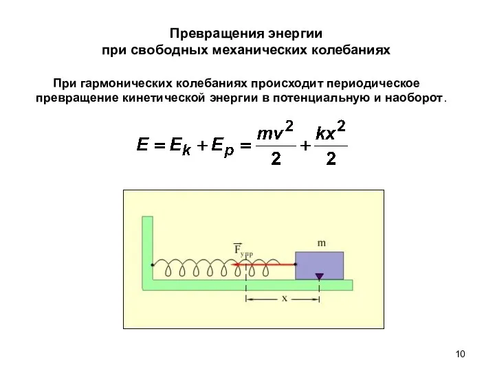 Превращения энергии при свободных механических колебаниях При гармонических колебаниях происходит периодическое