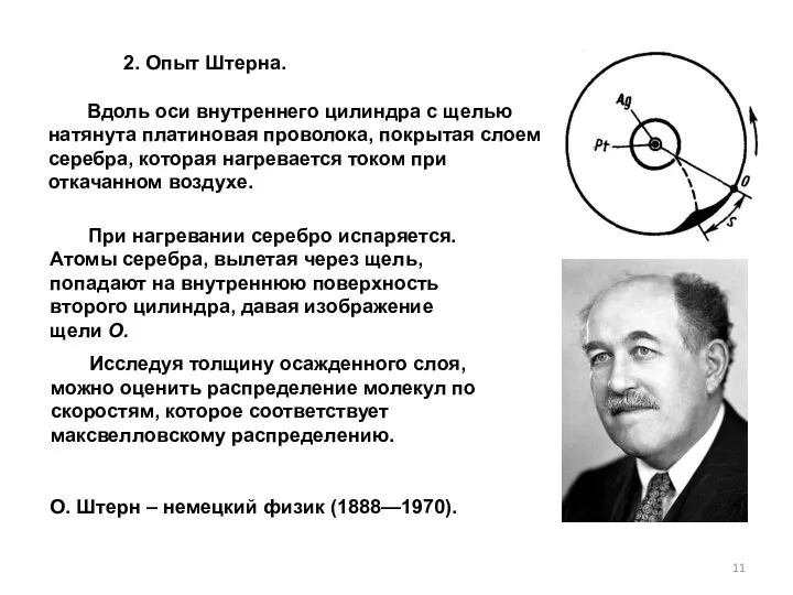 2. Опыт Штерна. О. Штерн – немецкий физик (1888—1970). Вдоль оси