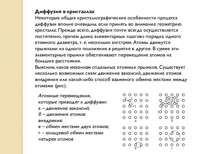 Диффузия в кристаллах Некоторые общие кристаллографические особенности процесса диффузии вполне очевидны,