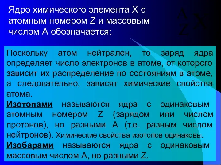 Ядро химического элемента X с атомным номером Z и массовым числом