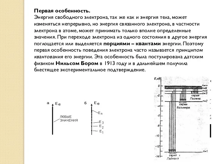 Первая особенность. Энергия свободного электрона, так же как и энергия тела,