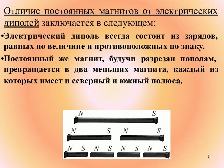 Отличие постоянных магнитов от электрических диполей заключается в следующем: Электрический диполь