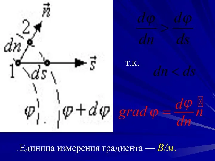 т.к. . Единица измерения градиента — В/м.