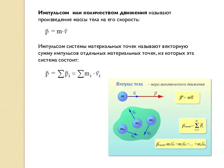 Импульсом или количеством движения называют произведение массы тела на его скорость: