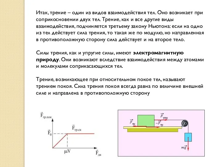 Итак, трение – один из видов взаимодействия тел. Оно возникает при