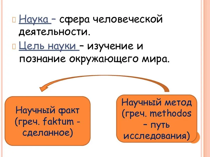 Наука – сфера человеческой деятельности. Цель науки – изучение и познание