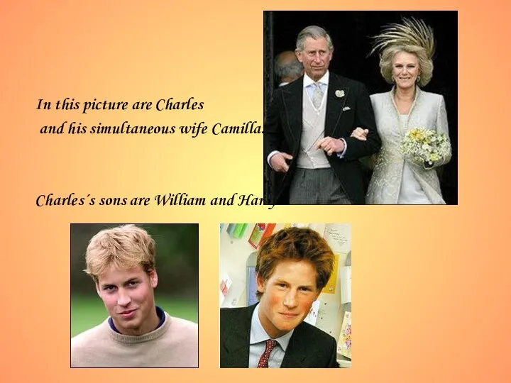 In this picture are Charles and his simultaneous wife Camilla: Charles´s sons are William and Harry: