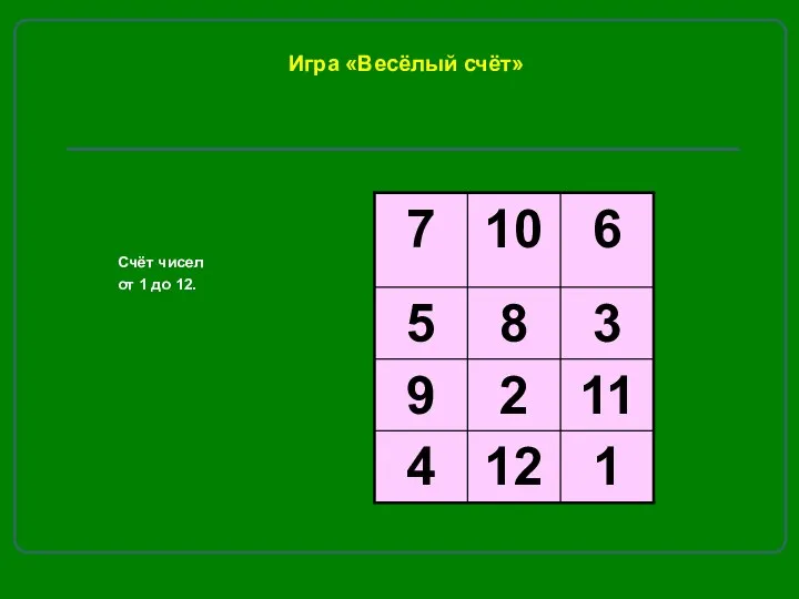 Игра «Весёлый счёт» Счёт чисел от 1 до 12.