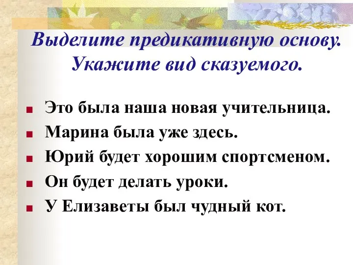 Выделите предикативную основу. Укажите вид сказуемого. Это была наша новая учительница.