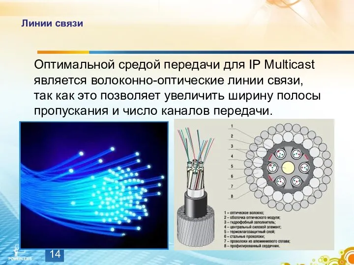 Линии связи Оптимальной средой передачи для IP Multicast является волоконно-оптические линии