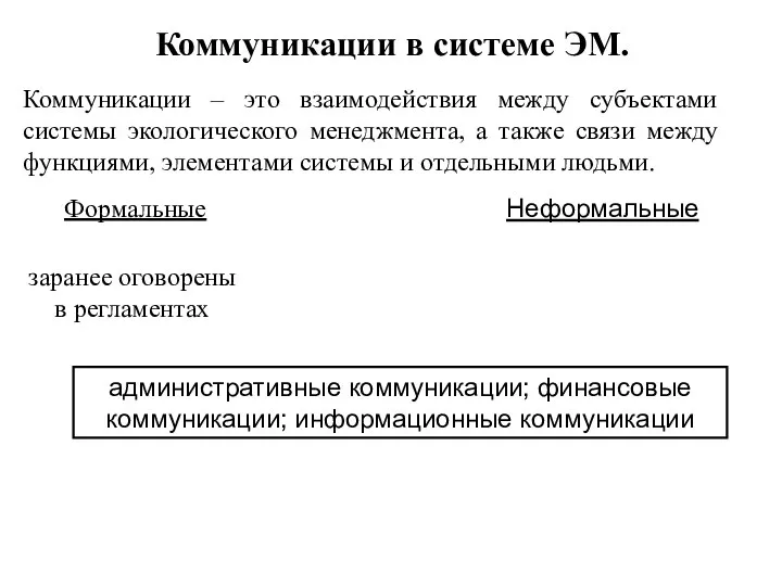 Коммуникации в системе ЭМ. Коммуникации – это взаимодействия между субъектами системы