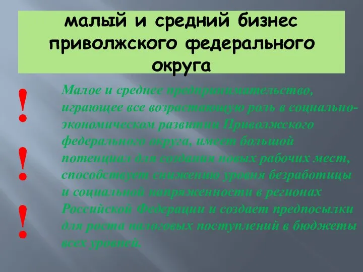 малый и средний бизнес приволжского федерального округа Малое и среднее предпринимательство,