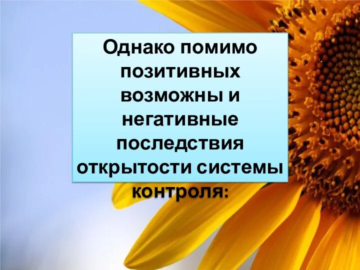 Однако помимо позитивных возможны и негативные последствия открытости системы контроля: