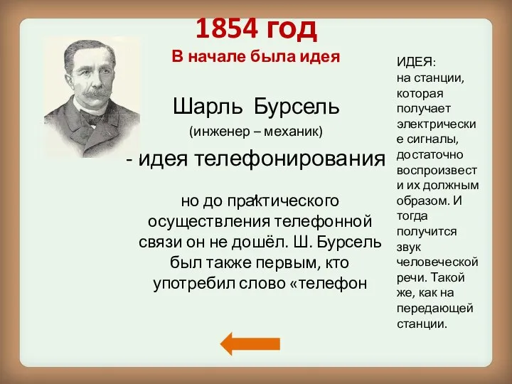 1854 год В начале была идея Шарль Бурсель (инженер – механик)