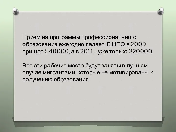 Прием на программы профессионального образования ежегодно падает. В НПО в 2009