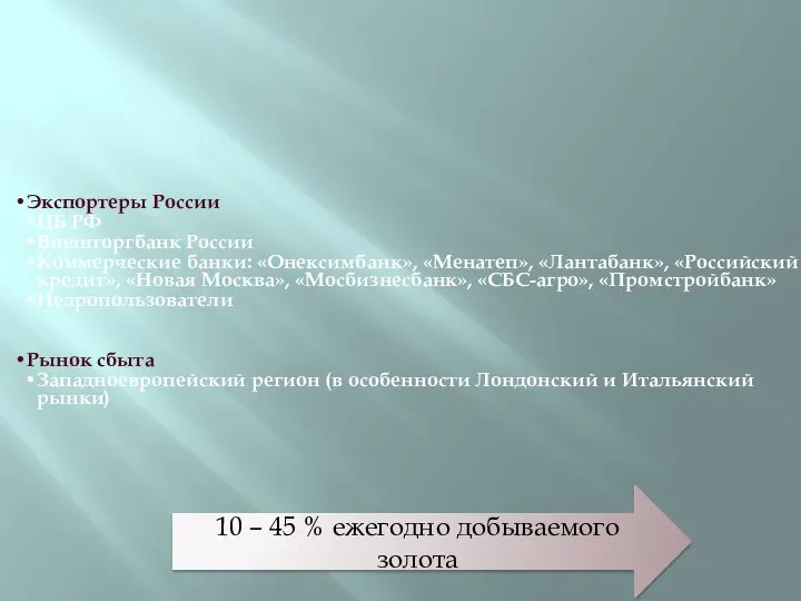 10 – 45 % ежегодно добываемого золота