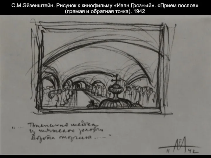 С.М.Эйзенштейн. Рисунок к кинофильму «Иван Грозный». «Прием послов»(прямая и обратная точка). 1942