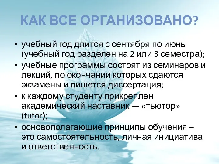 Как все организовано? учебный год длится с сентября по июнь (учебный