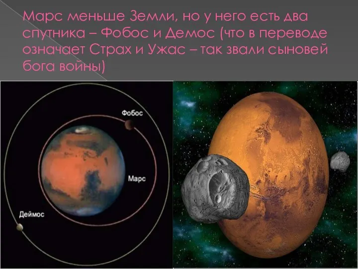 Марс меньше Земли, но у него есть два спутника – Фобос