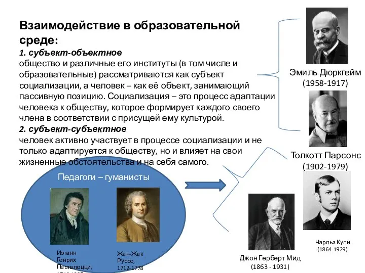 Педагоги – гуманисты Взаимодействие в образовательной среде: 1. субъект-объектное общество и