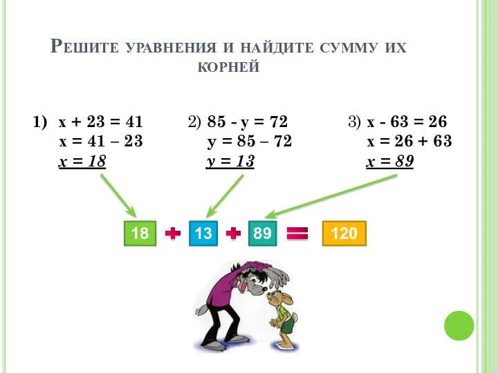 Решите уравнения и найдите сумму их корней х + 23 =