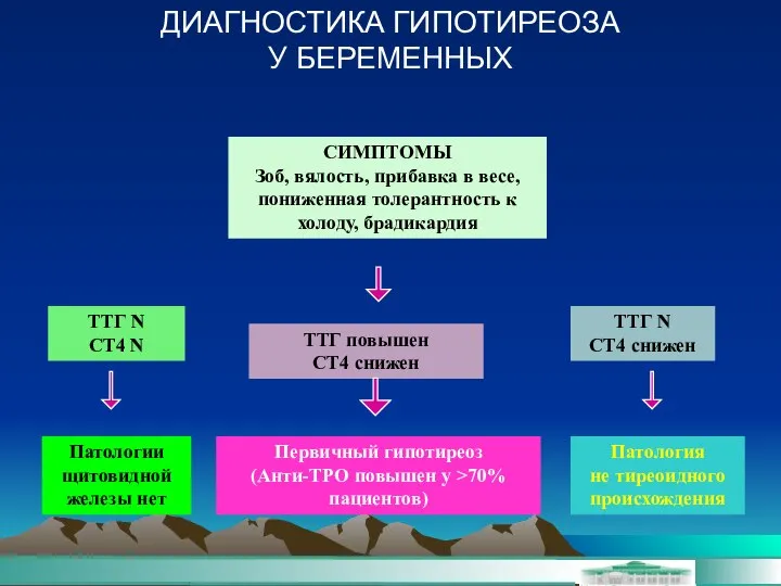 ДИАГНОСТИКА ГИПОТИРЕОЗА У БЕРЕМЕННЫХ СИМПТОМЫ Зоб, вялость, прибавка в весе, пониженная