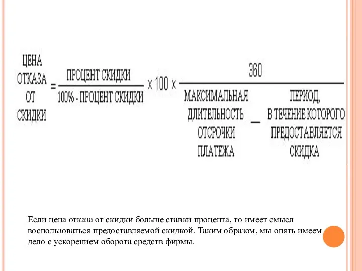 Если цена отказа от скидки больше ставки процента, то имеет смысл