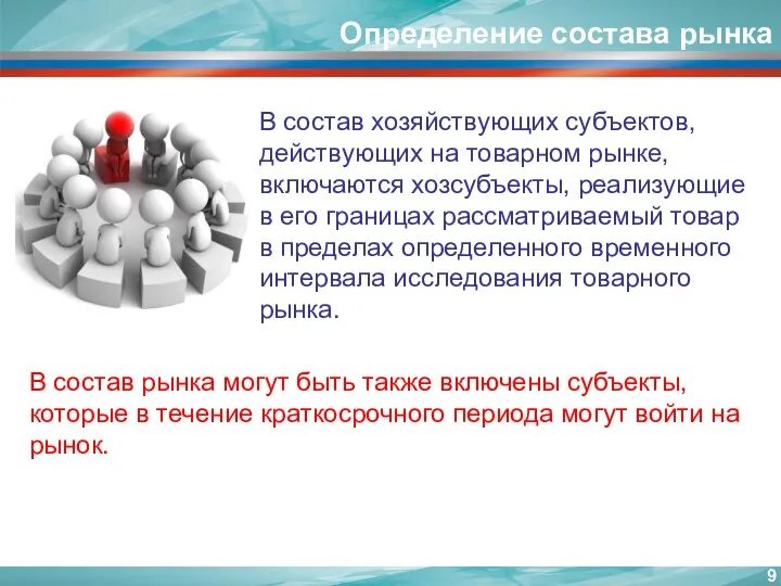 Определение состава рынка В состав хозяйствующих субъектов, действующих на товарном рынке,