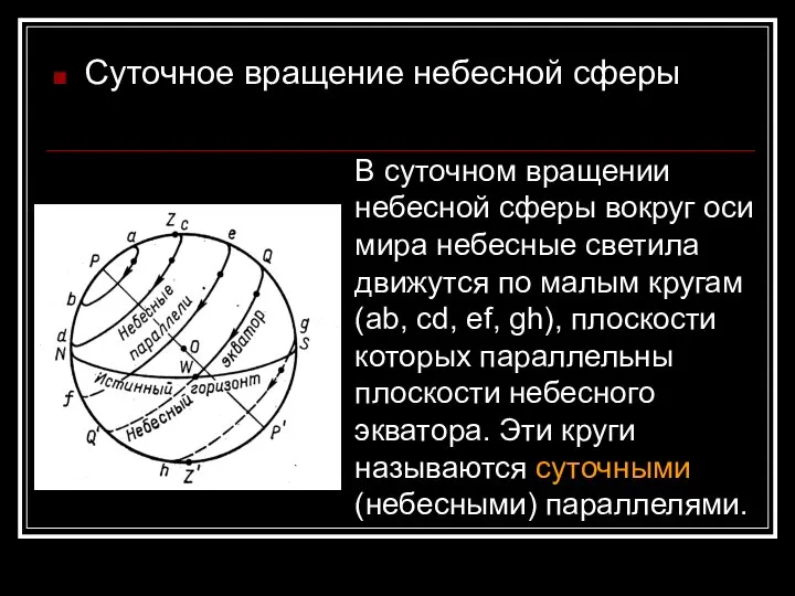 Суточное вращение небесной сферы В суточном вращении небесной сферы вокруг оси