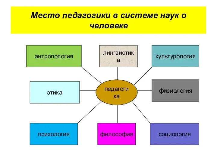 Место педагогики в системе наук о человеке педагогика психология философия социология физиология этика антропология культурология лингвистика