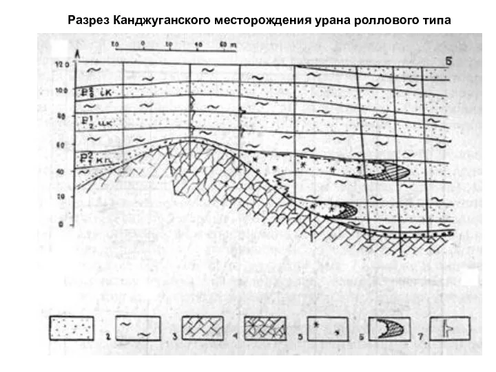 Разрез Канджуганского месторождения урана роллового типа