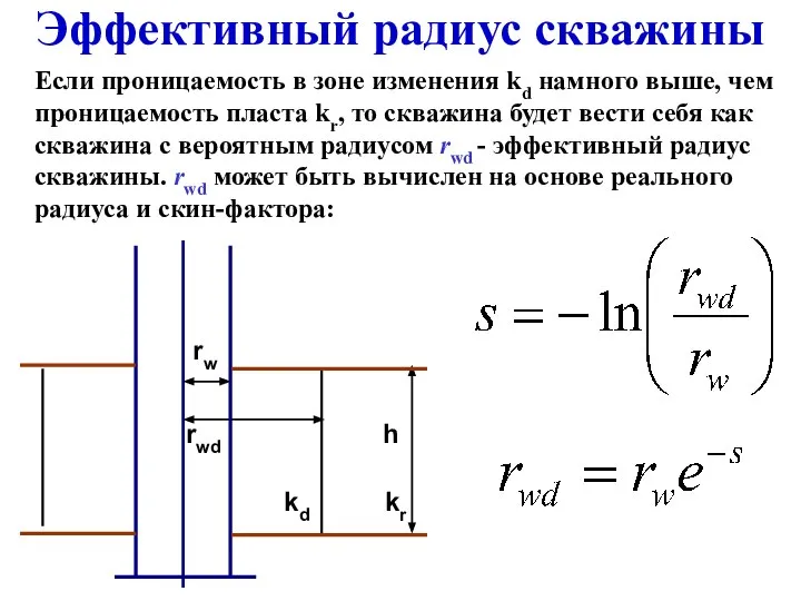 Эффективный радиус скважины Если проницаемость в зоне изменения kd намного выше,