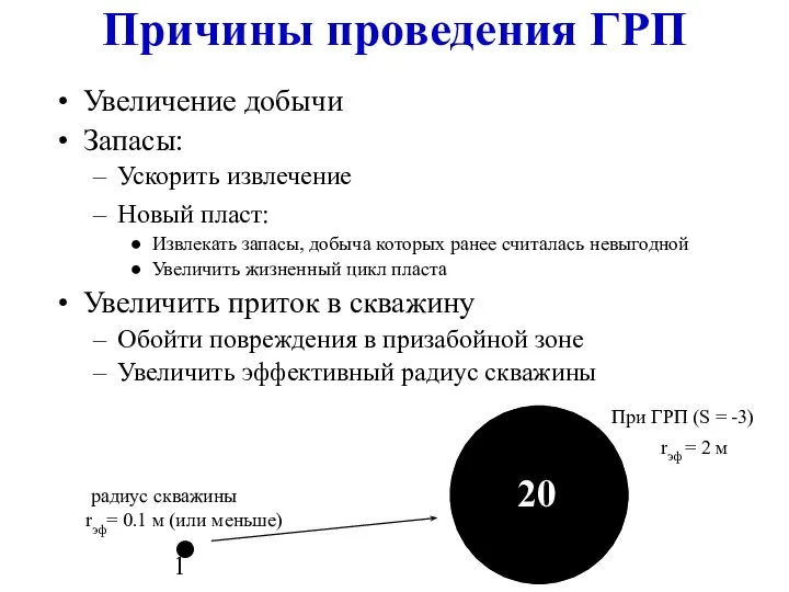 Причины проведения ГРП Увеличение добычи Запасы: Ускорить извлечение Новый пласт: Извлекать