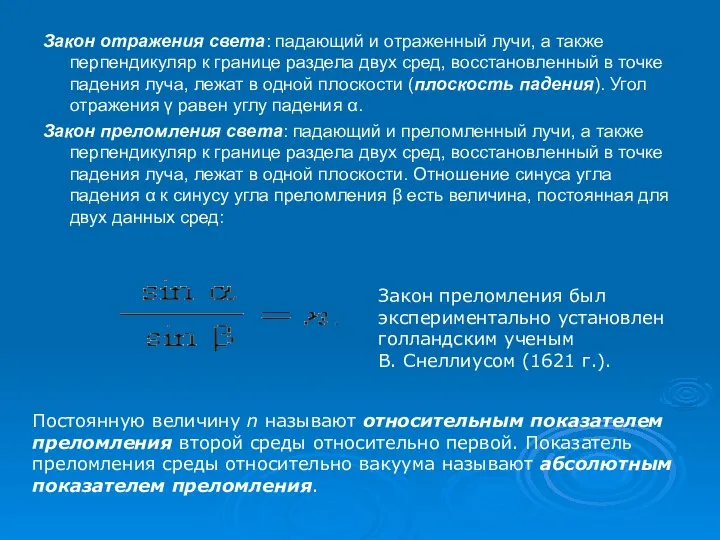 Закон отражения света: падающий и отраженный лучи, а также перпендикуляр к