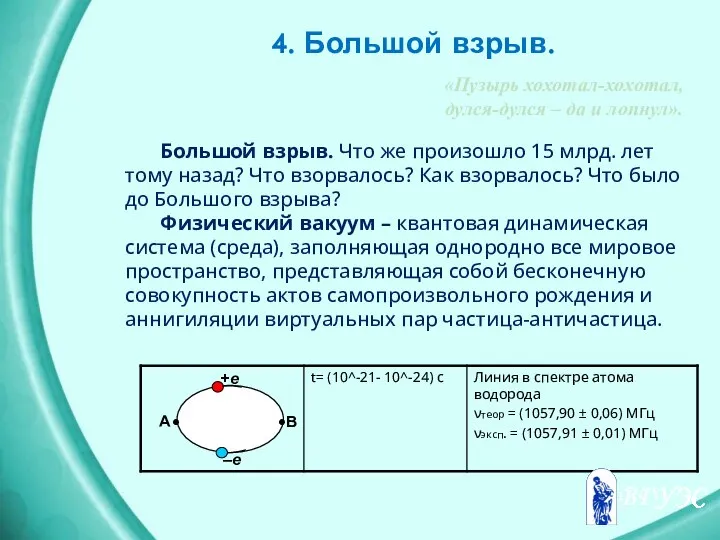 4. Большой взрыв. «Пузырь хохотал-хохотал, дулся-дулся – да и лопнул». Большой