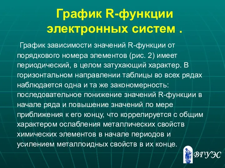 График R-функции электронных систем . График зависимости значений R-функции от порядкового