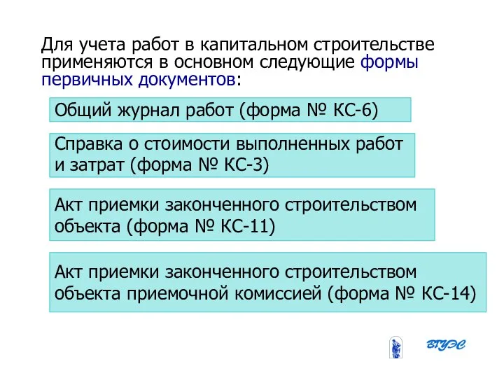 08/31/2023 Бобырева М. А. Для учета работ в капитальном строительстве применяются