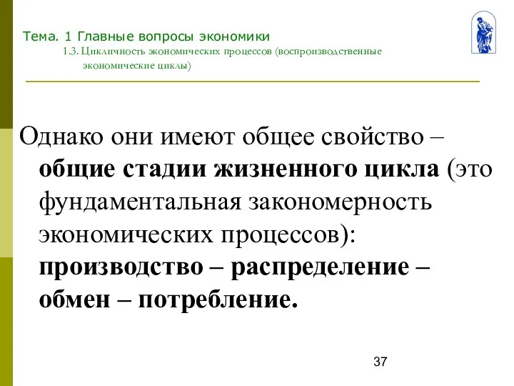 Тема. 1 Главные вопросы экономики 1.3. Цикличность экономических процессов (воспроизводственные экономические