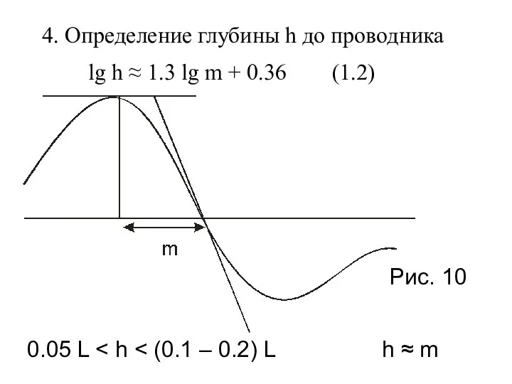 4. Определение глубины h до проводника lg h ≈ 1.3 lg