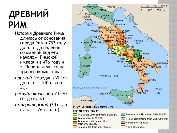 ДРЕВНИЙ РИМ История Древнего Рима длилась от основания города Рим в