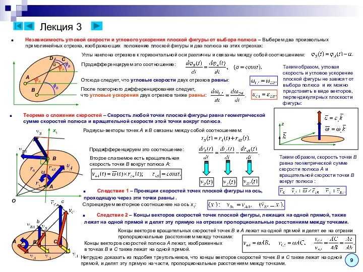 Лекция 3 Независимость угловой скорости и углового ускорения плоской фигуры от