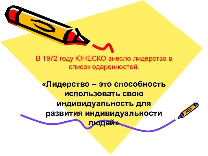 В 1972 году ЮНЕСКО внесло лидерство в список одаренностей. «Лидерство –