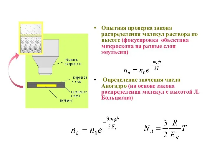 Опытная проверка закона распределения молекул раствора по высоте (фокусировка объектива микроскопа