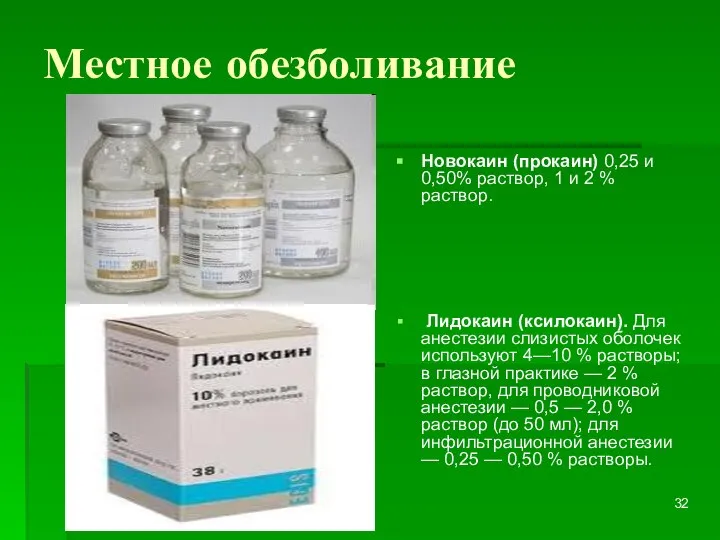 Местное обезболивание Новокаин (прокаин) 0,25 и 0,50% раствор, 1 и 2