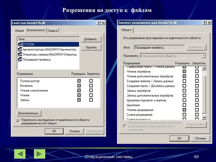 Операционные системы Разрешения на доступ к файлам